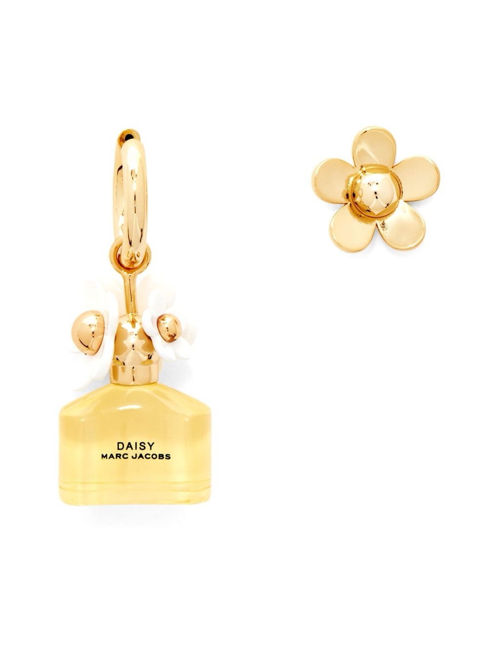 Marc Jacobs Gold and Yellow Daisy Perfume Bottle Charm Earrings